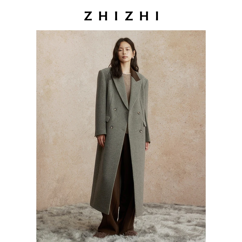 致知 地花鹰 双排扣西装式大衣女2024冬季新款高级感ZZ2DWWW8005