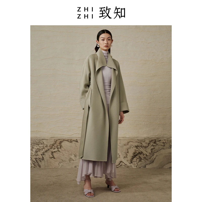 彩绿令 双面呢大衣外套女2024年新款时尚长款_澳毛ZZ2CAWW9059