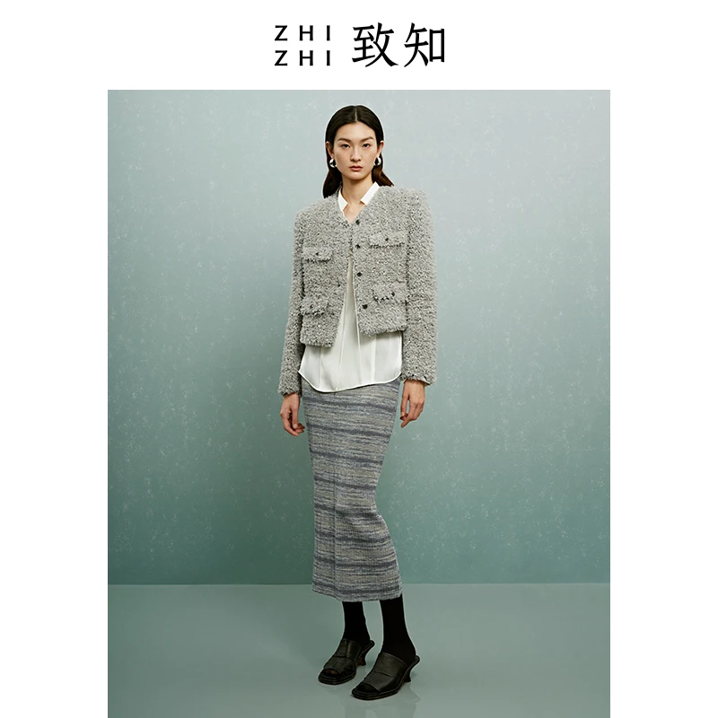 致知一年春 小香风外套女冬早春新款上衣格雷系穿搭ZZ23SWJ9060