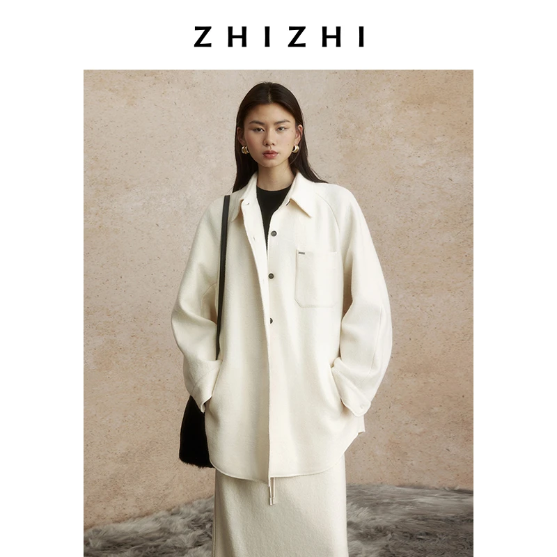 玉阶鹰  衬衫式大衣外套2024冬季新款休闲宽松职场风ZZ2DWWC8010