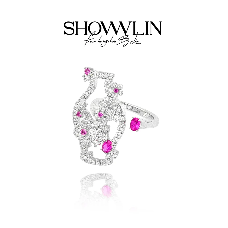 ShownLin 铜合金合成锆石戒指 梅花宝瓶戒指气质轻奢时尚小众精致