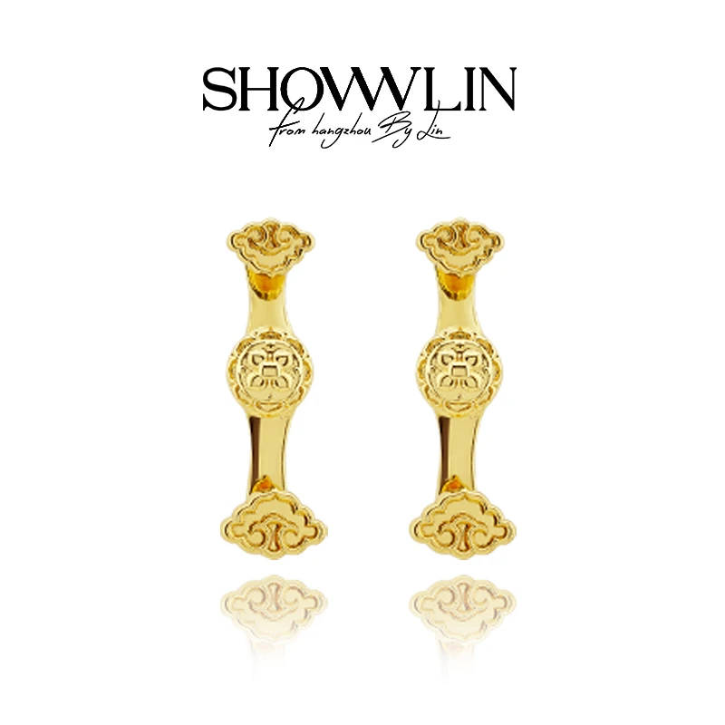 ShownLin 铜合金合成锆石耳饰 福运连连如意耳环国风吉祥素雅高级