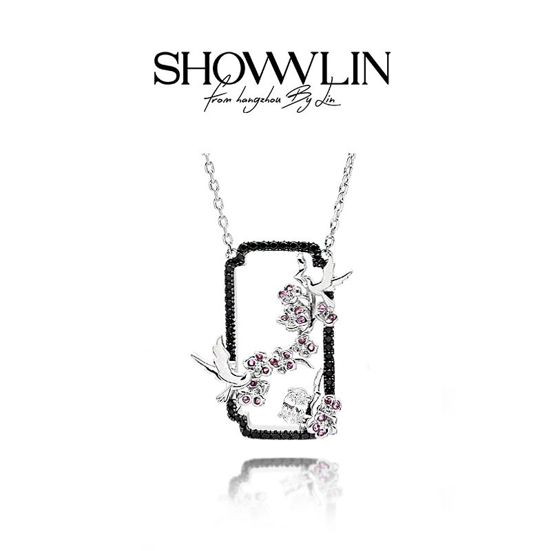 ShownLin 铜合金合成锆石项链 鸟语花香项链轻奢时尚灵动国风中式