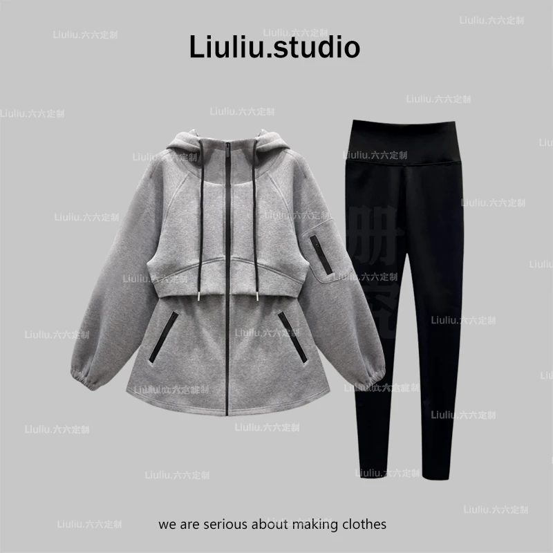 LiuLiu定制【大女主】设计感百搭ins抽绳慵懒风秋冬外套装设计师