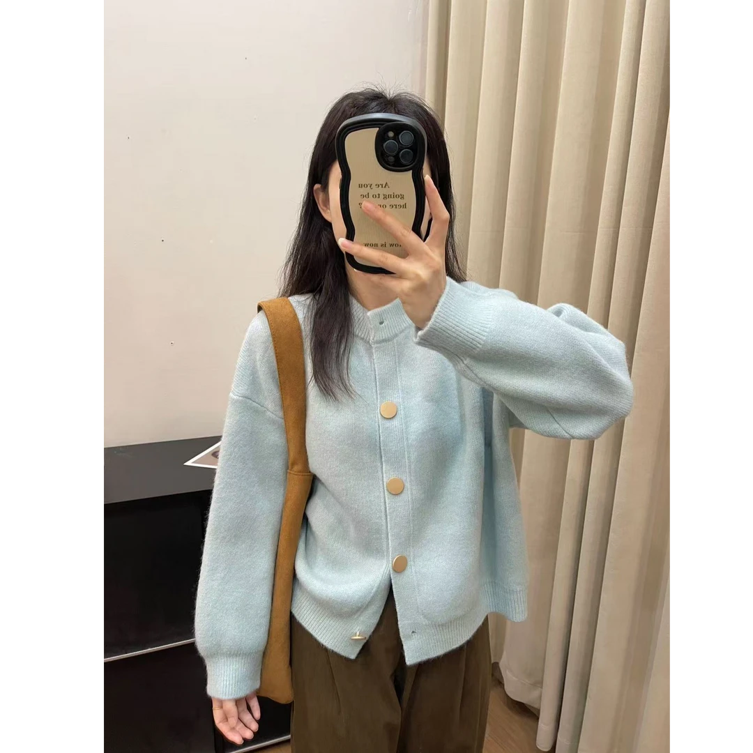 【定制 金属平扣】高支高密针织外套女秋冬季新款温柔休闲毛衣开衫