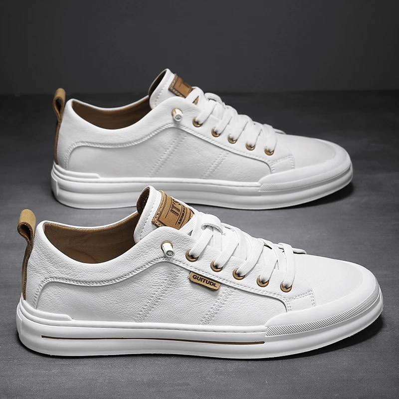 休闲男鞋秋冬高级百搭板鞋运动真皮小白鞋男款白鞋子高档男士潮鞋
