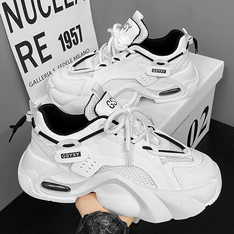 莆田男鞋夏季网面透气休闲运动鞋青少年厚底气垫白鞋小白老爹潮鞋