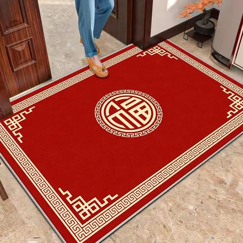 新中式新年家用入户玄关地毯可裁剪防滑加厚吸水喜庆客厅卧室地垫