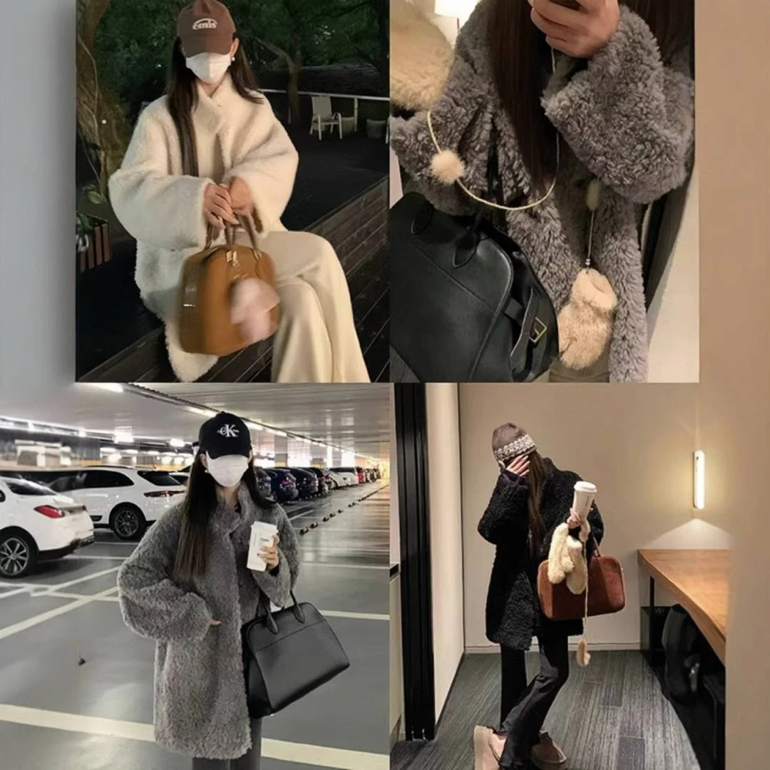 富人区TEDDY皮毛一体冬季新款韩版立领中长款百搭毛毛大衣女外套