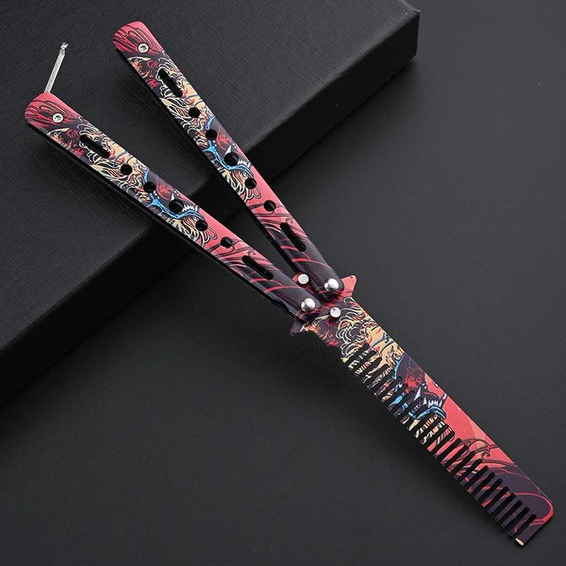 蝴蝶刀全钢未开刃户外折叠梳子CSGO周边花式甩手练习新手训练小刀