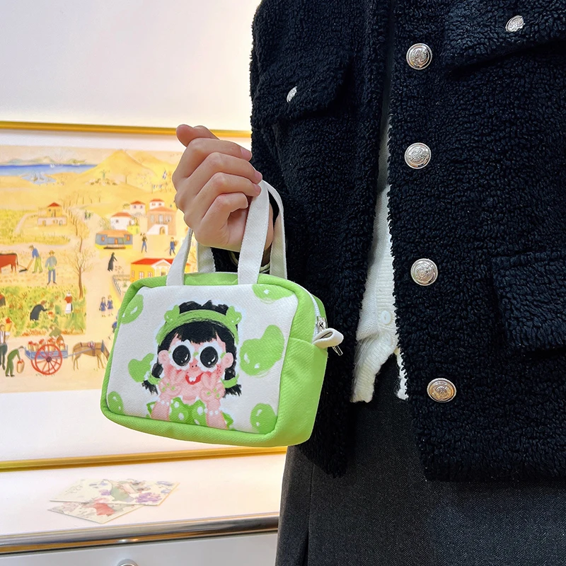 弘娜X插画师仟精灵合作款 苹果女孩搞怪可爱手拿收纳包手机零钱包