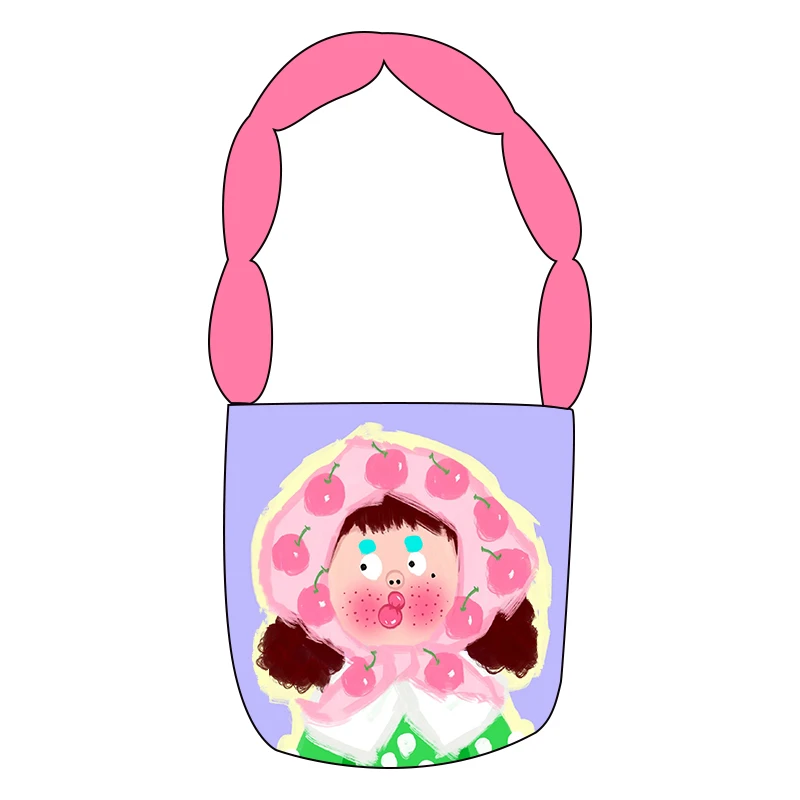 弘娜X仟精灵插画师合作款 卡通搞怪表情系列水桶包女手提单肩布包