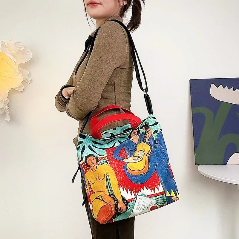 弘娜野兽派艺术家马蒂斯周边单肩手提包小众百搭帆布包包女斜挎hh