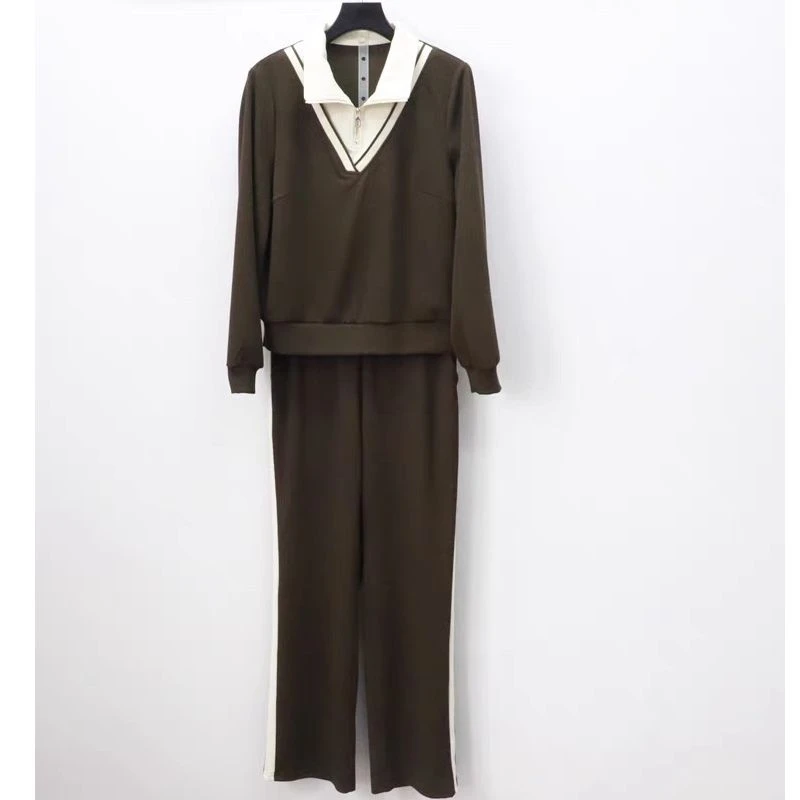 【HT572】菲芝彩时尚POLO领休闲运动两件套裤2024春季女装秋套装