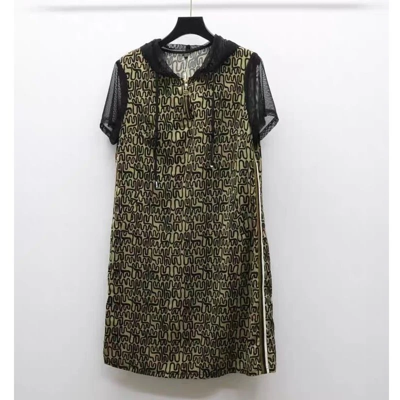 【HQ808】冰丝连帽卫衣裙子女夏新款休闲宽松洋气直筒连衣裙夏裙