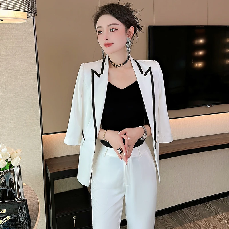 2332西装气质白色时尚西服夏季名媛职业网红短款休闲春夏小众薄款