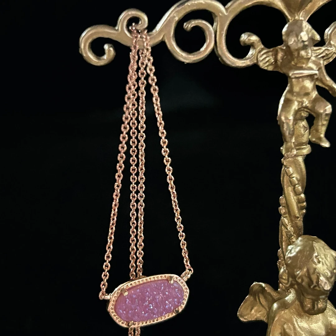 铜合金仿水晶吊坠  3624西洋中古风vintage复古粉色吊坠项链