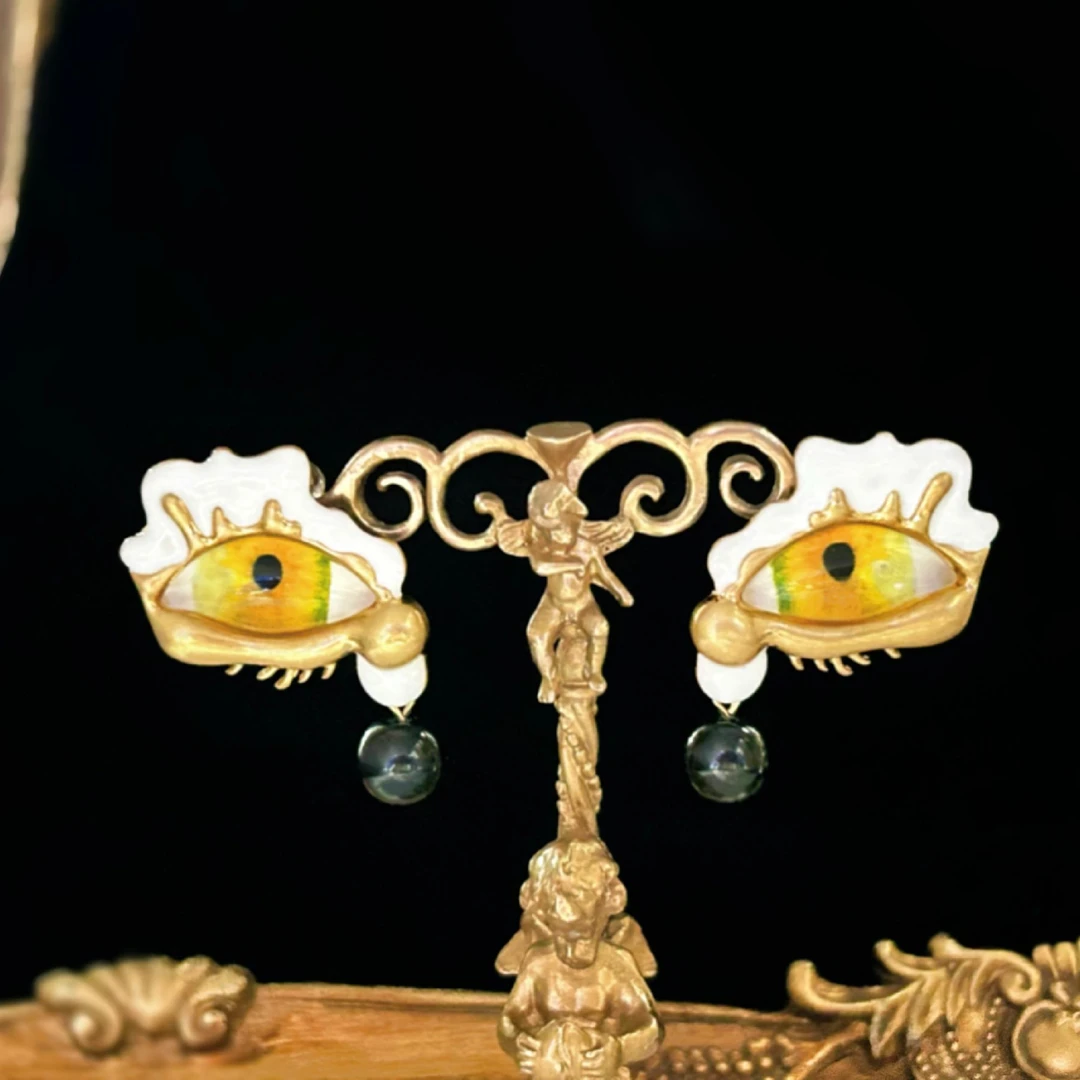 铜合金珐琅耳饰  4080西洋中古风 vintage复古宫廷眼睛油画耳环