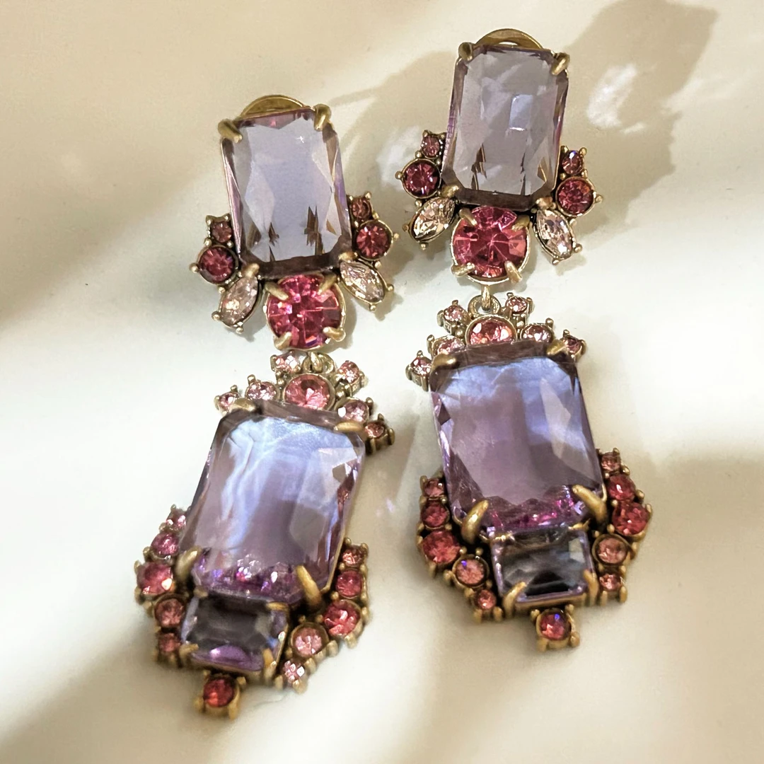 铜合金耳饰 4228西洋中古风 vintage复古做旧紫色方块耳环