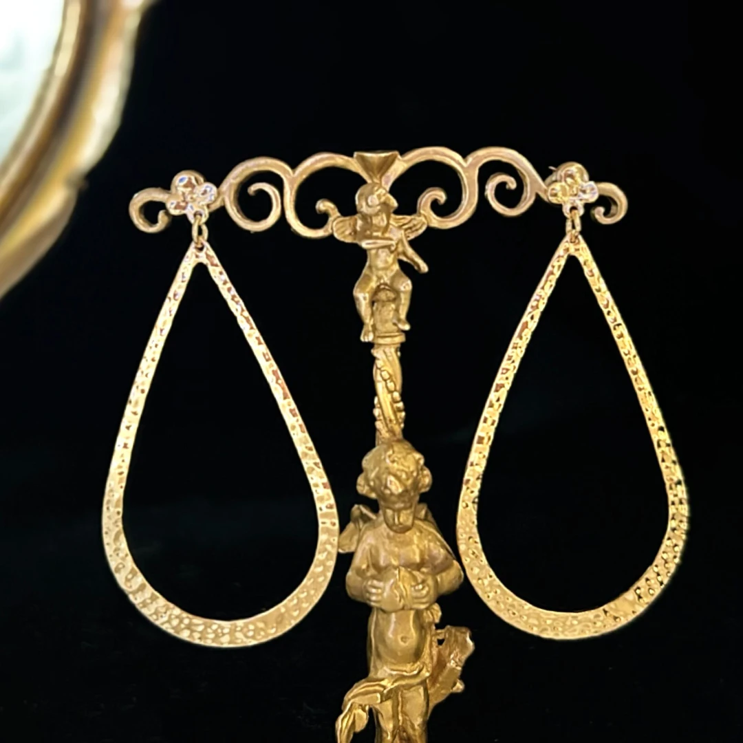 铜合金耳饰 3909西洋中古风 vintage复古素金线条水滴耳环