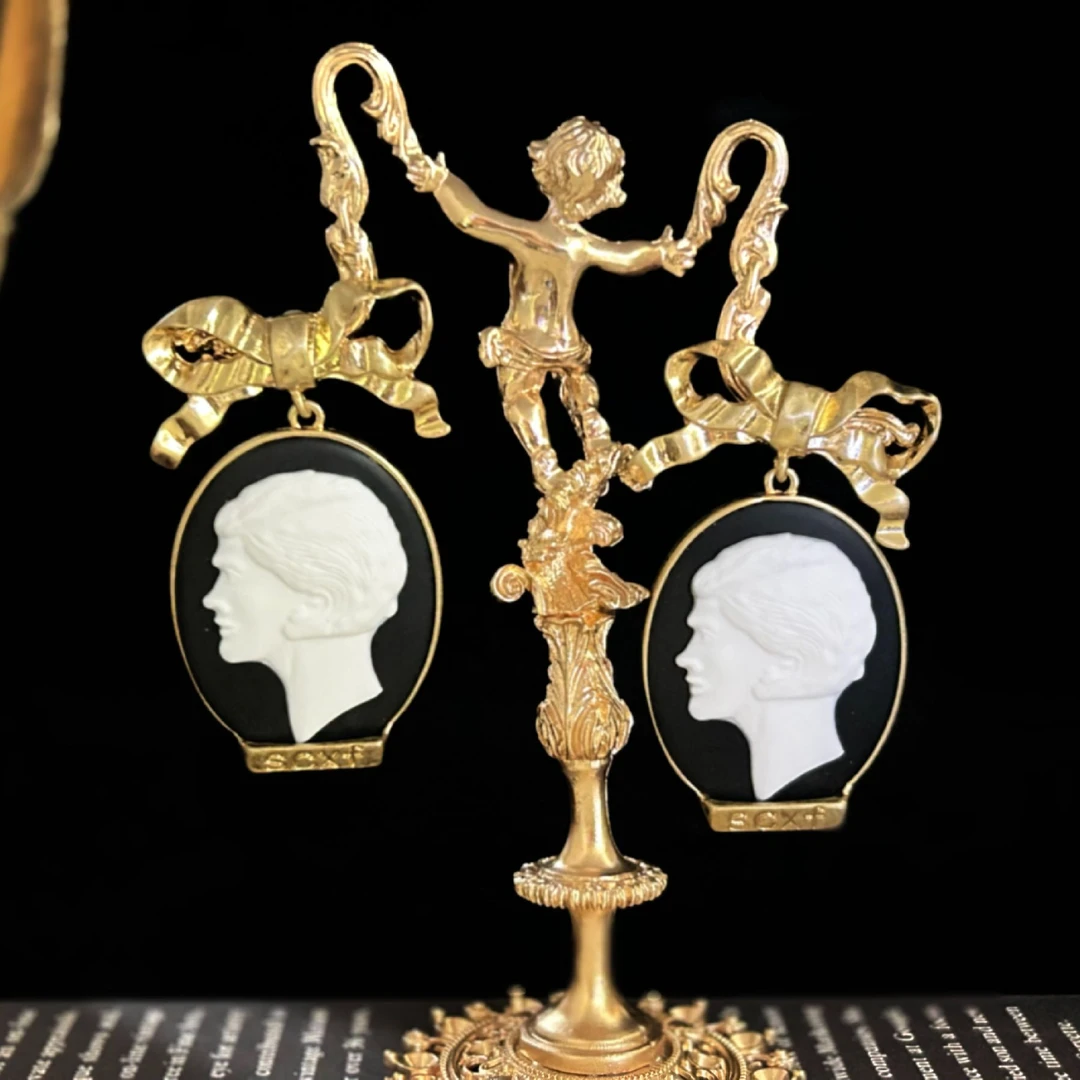 铜合金树脂耳饰 4153西洋中古风 vintage复古宫廷人像浮雕耳环