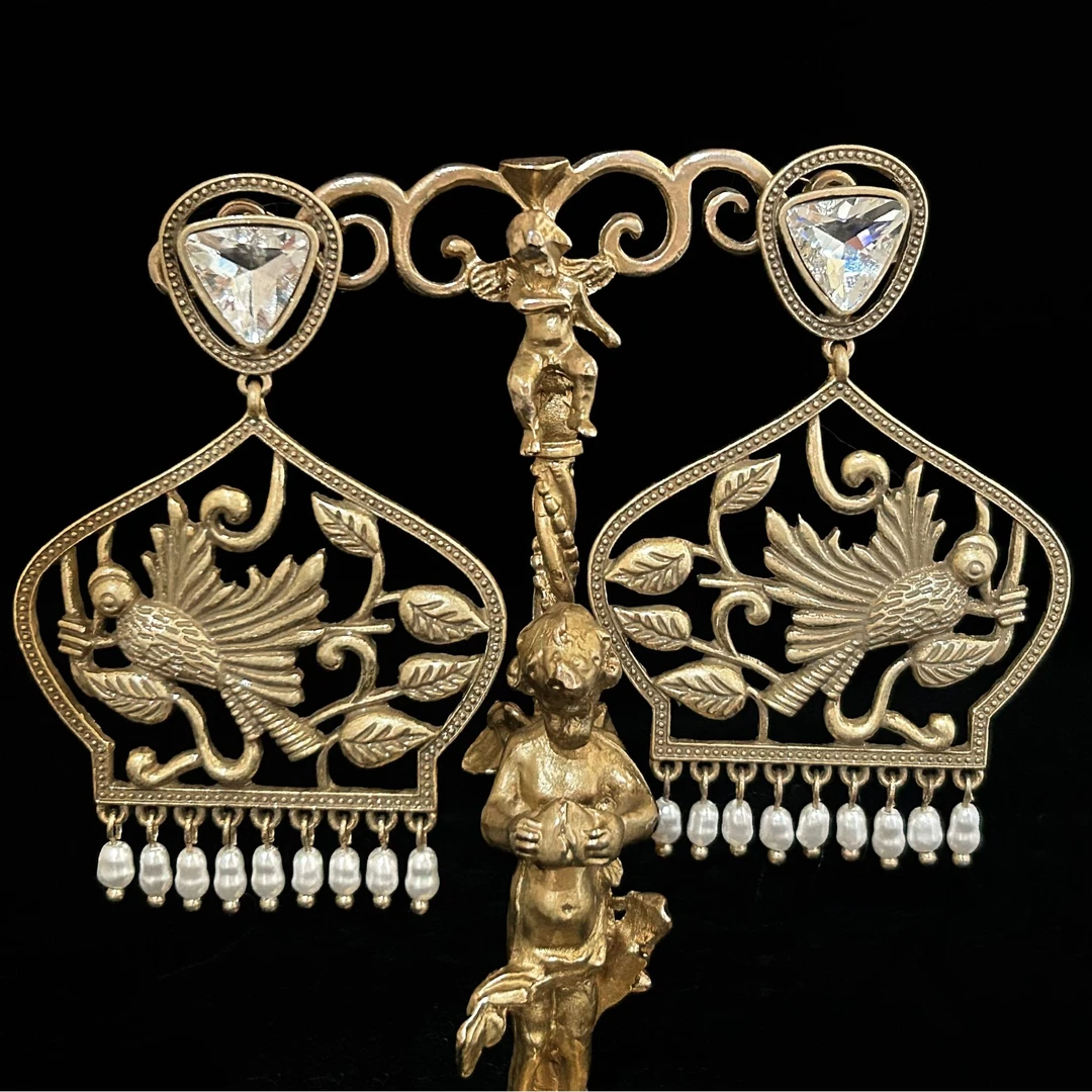 铜合金耳饰 4230西洋中古风 vintage复古小鸟流苏耳环