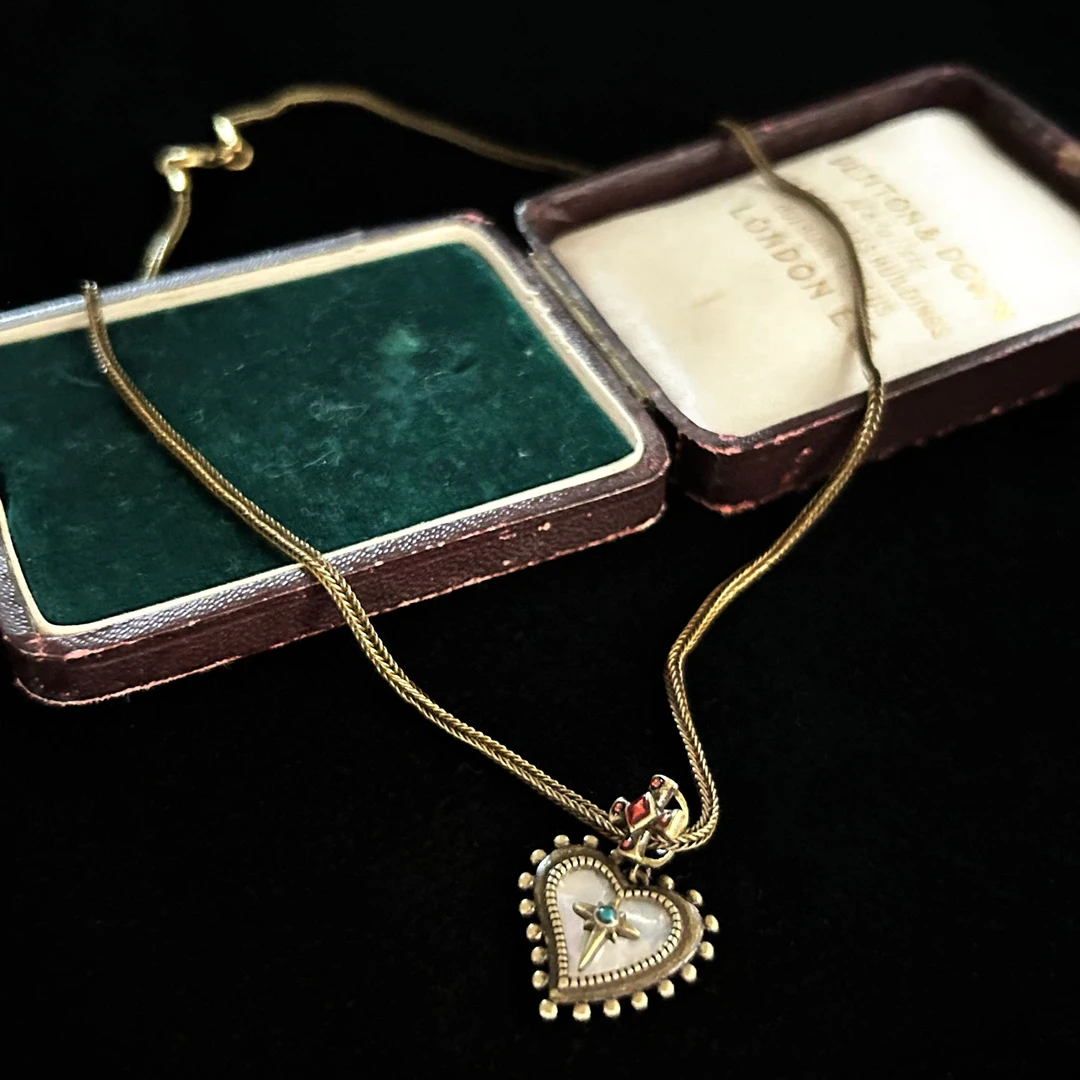 铜合金项链 4012西洋中古风 vintage复古做旧白色爱心项链