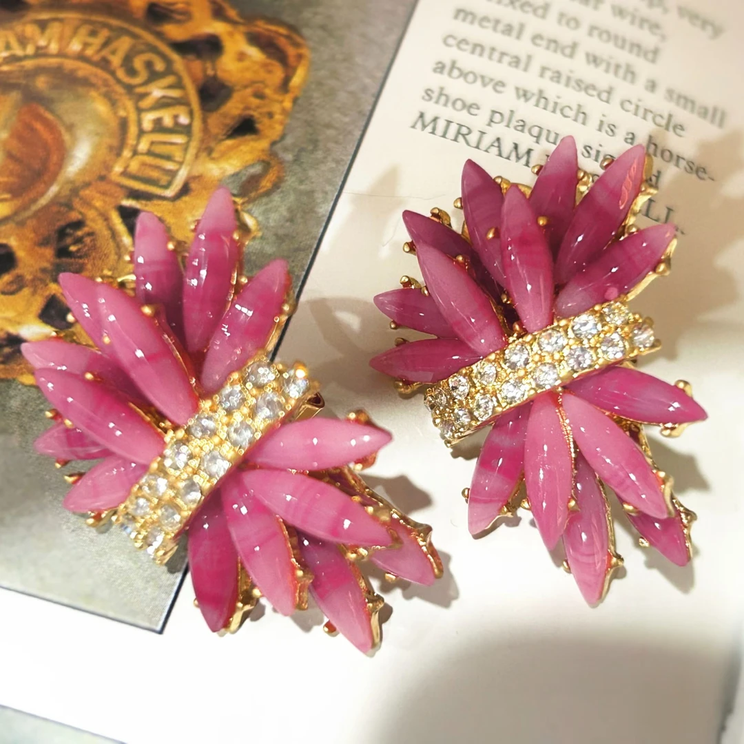 铜合金耳饰 4217西洋中古风 vintage复古粉色麦穗耳环