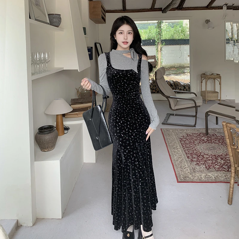 【瑞拉的裙摆】碎花收腰裙子时尚显瘦修身法式赫本风约会战袍高级感