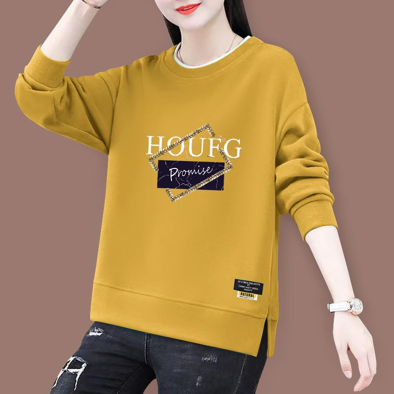 加绒卫衣女秋冬2025新款韩版大码女士洋气宽松假两件薄款妈妈款潮