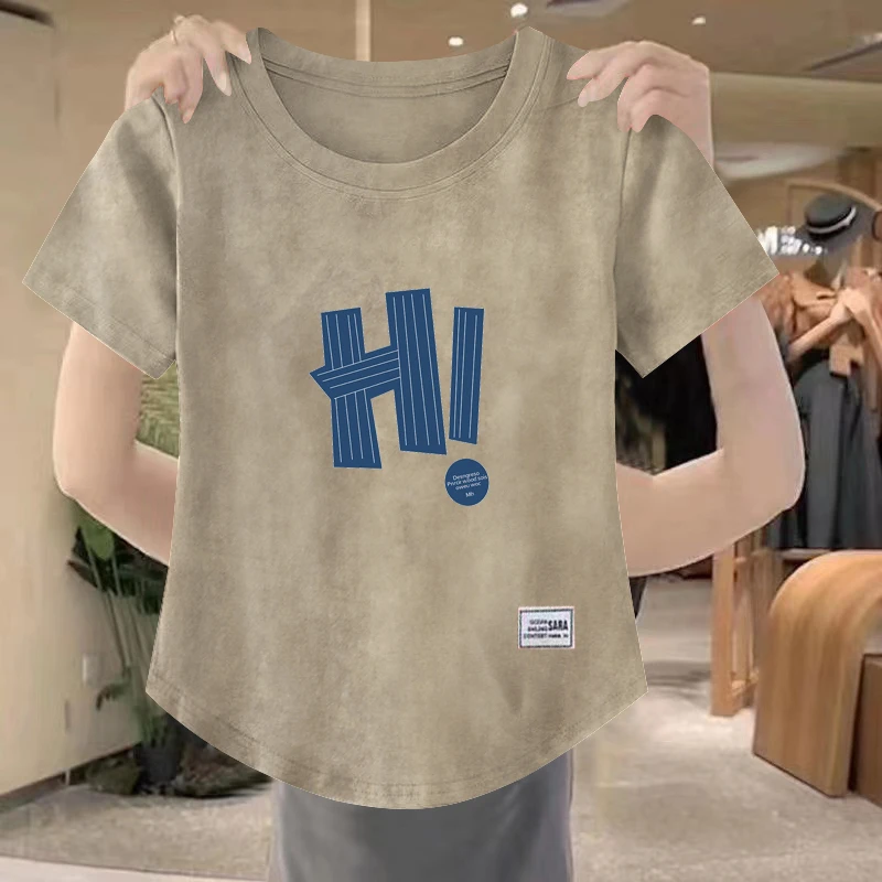 扎染短袖t恤女2024新款爆款修身显瘦收腰设计感圆领半袖正肩上衣