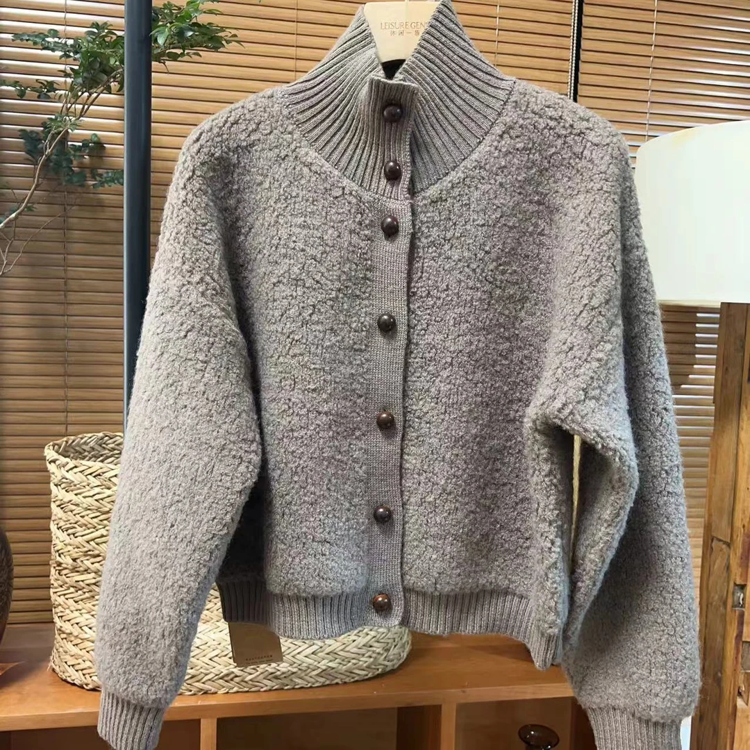 【那尚新品】100%羊毛云朵绒高领时尚个性短款外套（建议干洗）