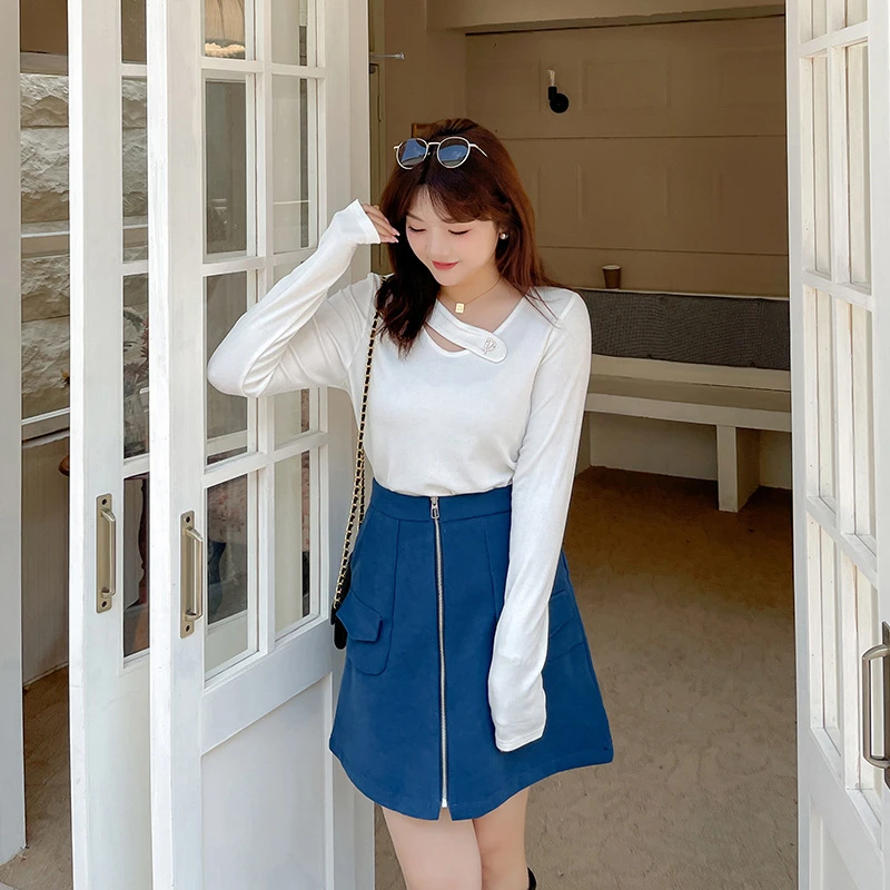 【W666】胖妹妹加肥加大码小心机高弹打底衫T恤 女装