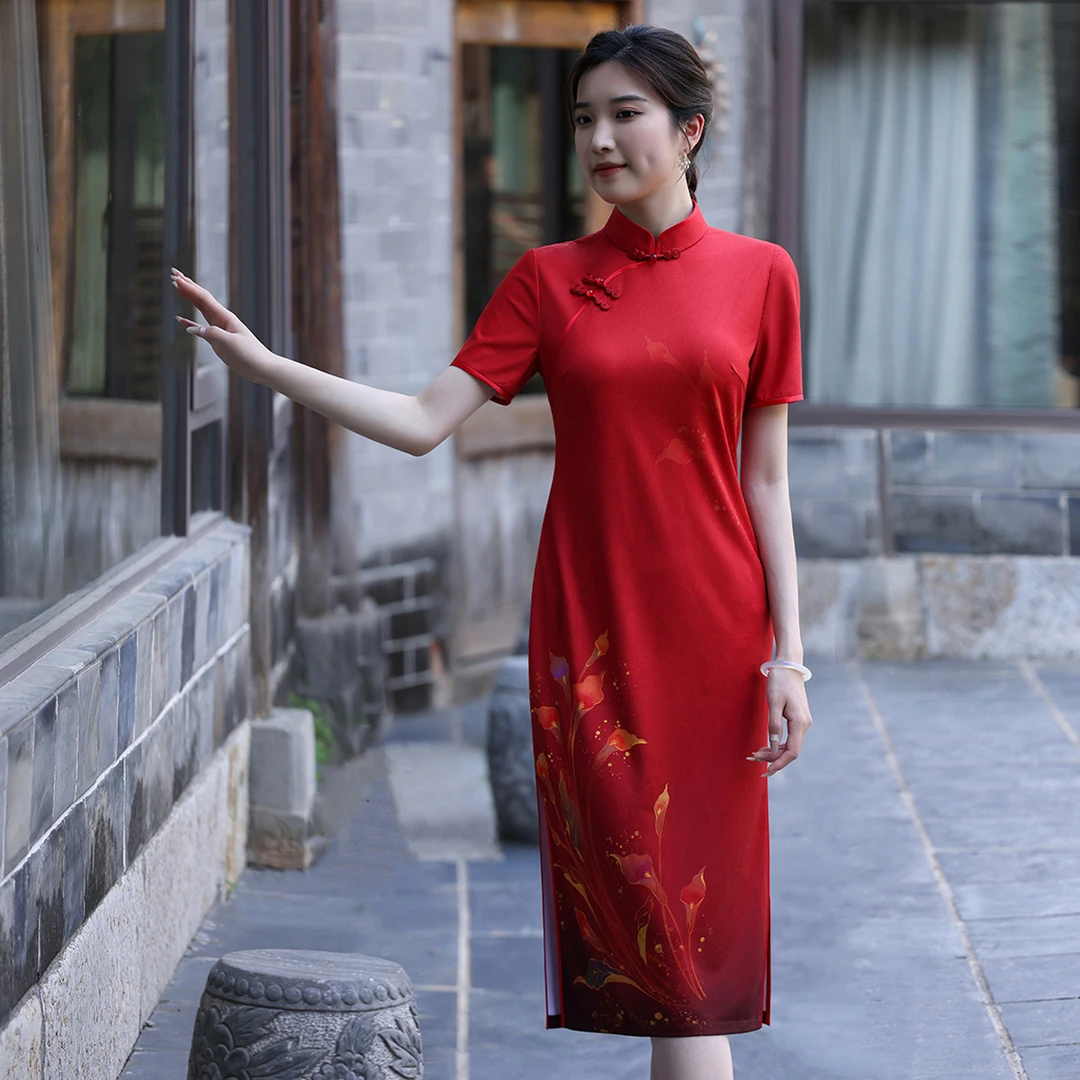 （崔万志旗袍）夏季改良日常修身显瘦中长款新中式复古 旗袍WZ5721