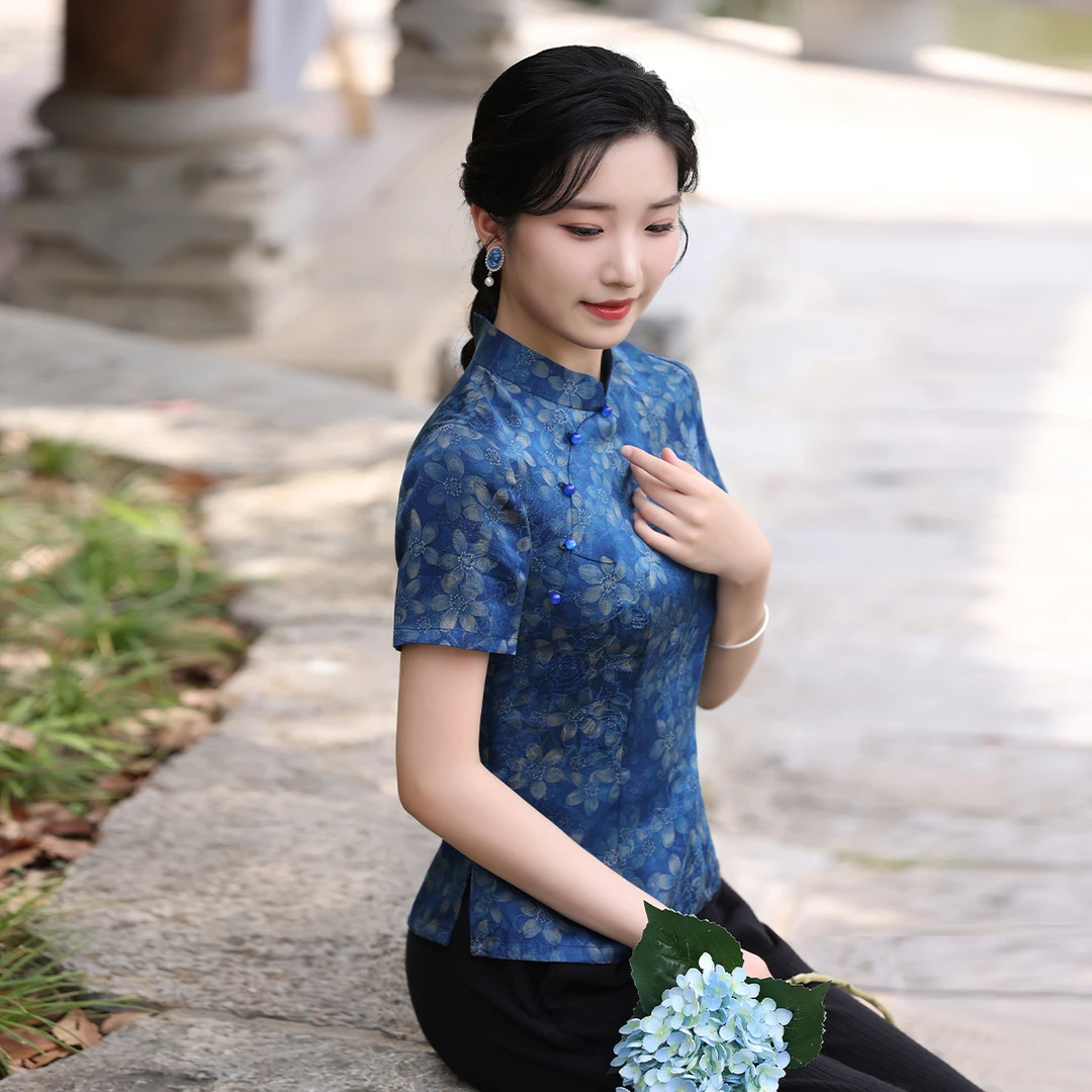 （崔万志旗袍）100分花罗香云纱 桑蚕丝复古文艺中式上衣 WZ5593