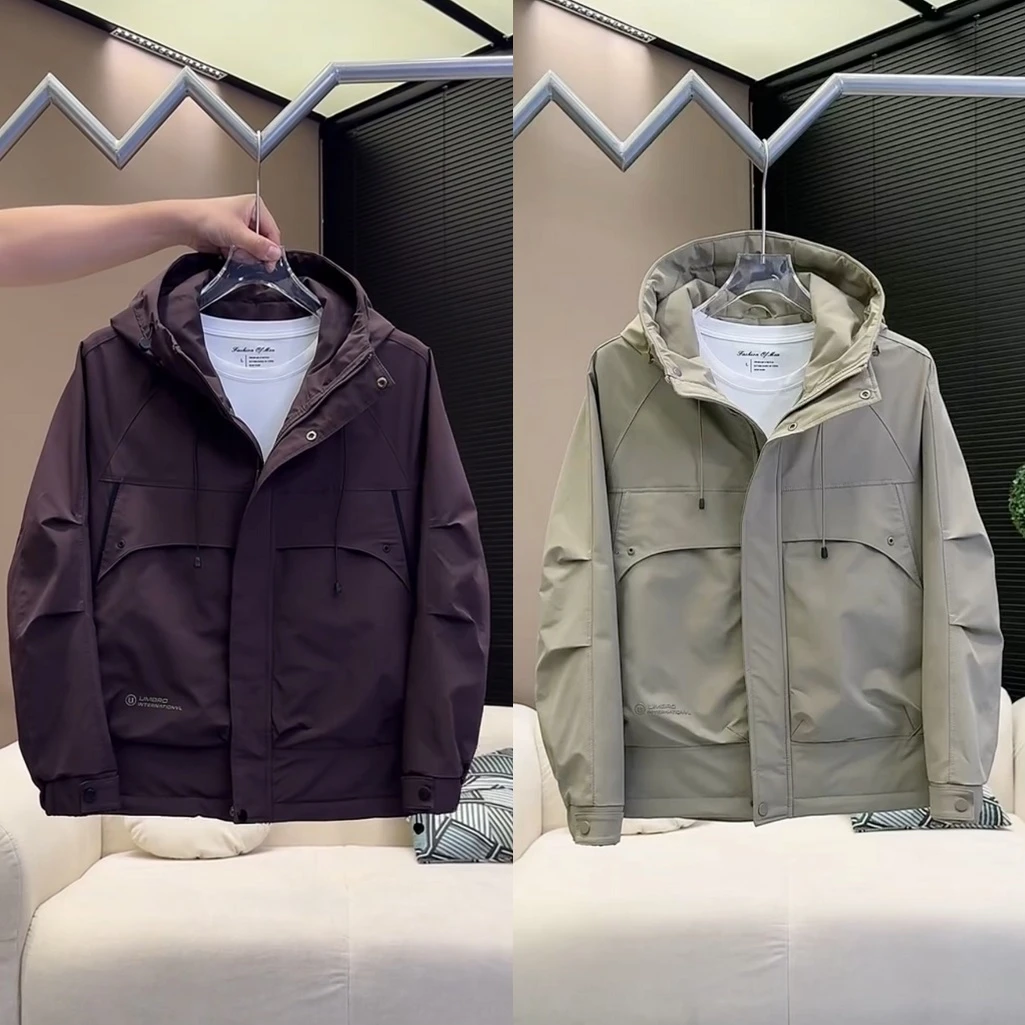 2025秋冬季二棉连帽夹克韩版时尚百搭青年工装外套加棉加厚男装潮