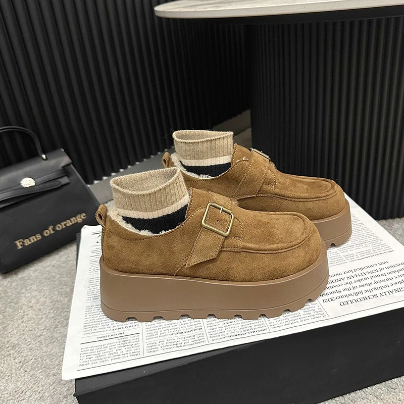 【真皮】欧洲站爆款松糕厚底加绒勃肯棉鞋女款2024新款小个子增高