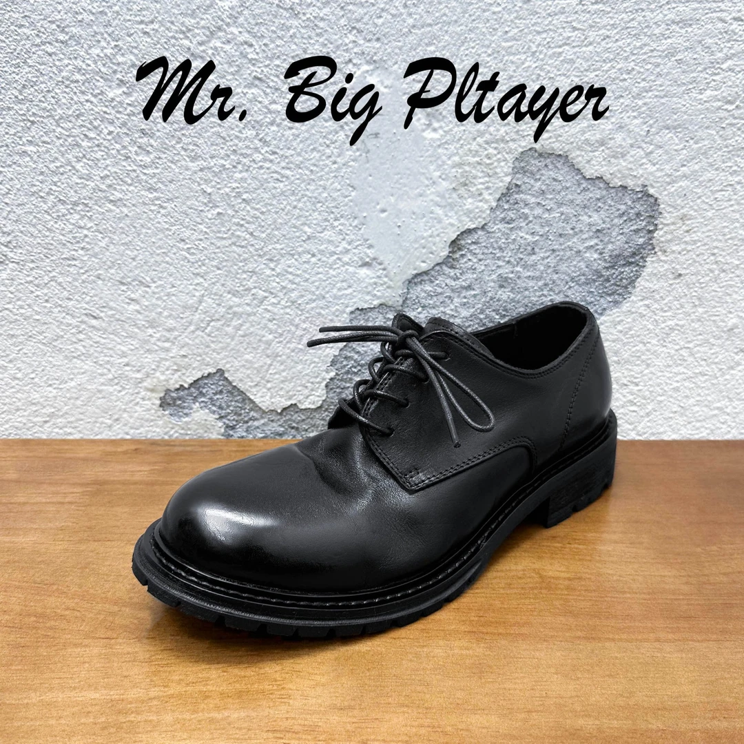 水洗马皮大圆头德比休闲男鞋真皮大底系带固特异工艺英伦风复古