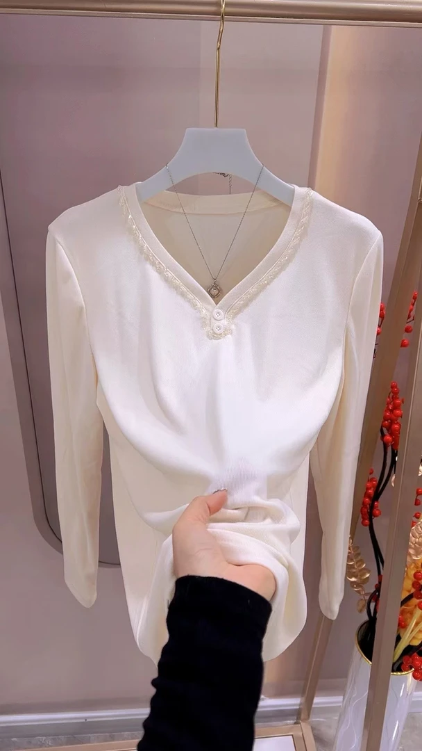 2024年.秋冬新款双面磨毛2109手工串珠长袖打底显瘦女装气质百搭