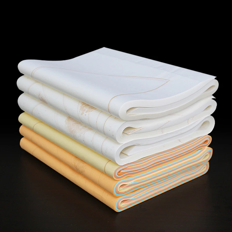 四尺四开三开扇面书画纸白色仿古五彩空白龙凤洒金梅兰竹菊书法