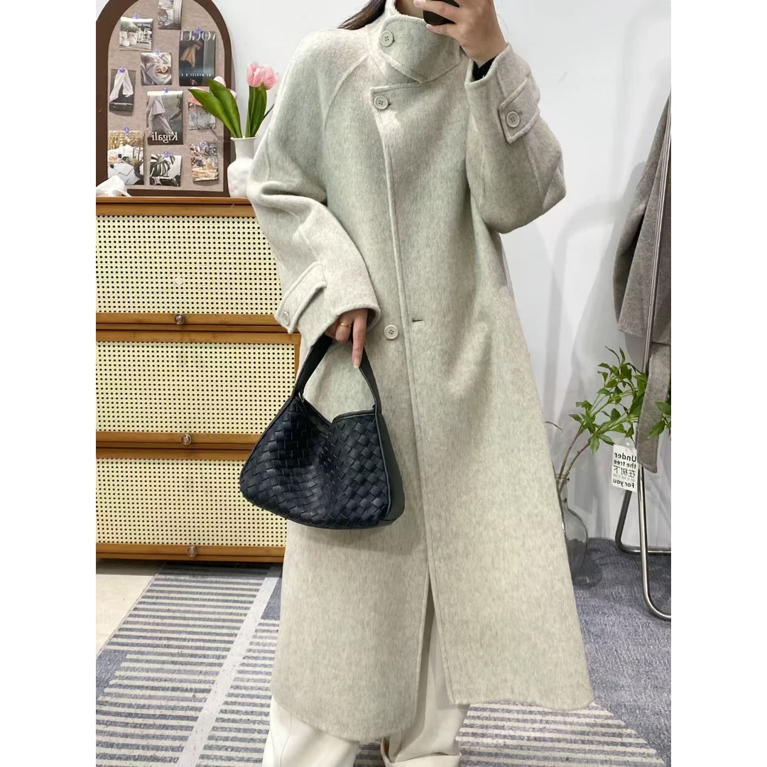 【望望家】2025年新款双面呢羊毛大衣长款立领时尚韩系版型-8339