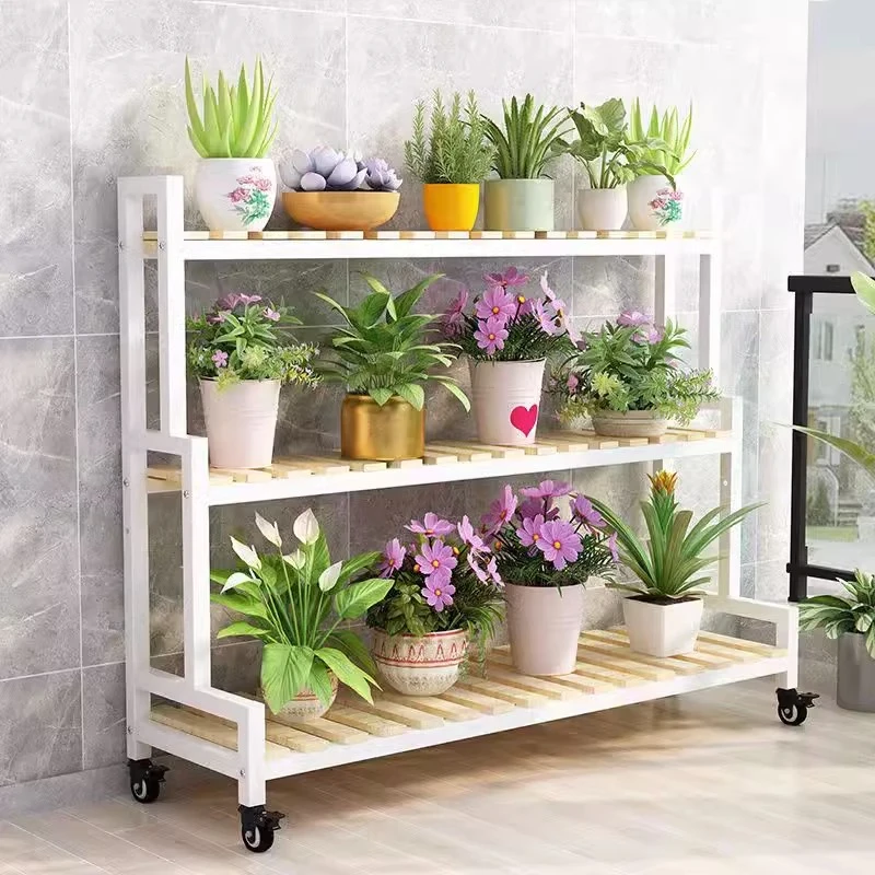 实木花盆架可移动阳台多肉置物架铁艺阶梯式室外花架子阳台置物架