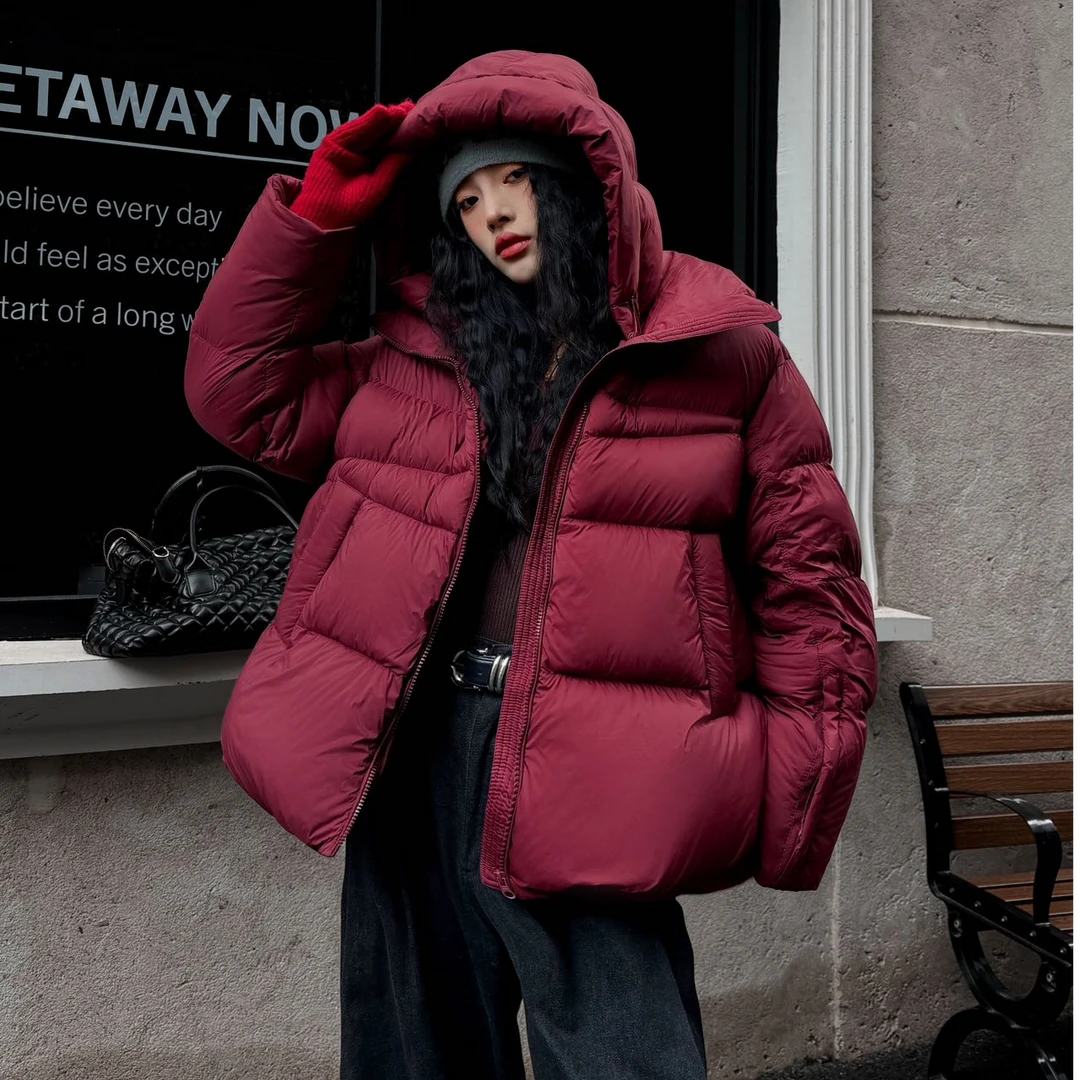 91190  2024冬季新款加厚连帽宽松羽绒服90白鸭绒羽绒服女