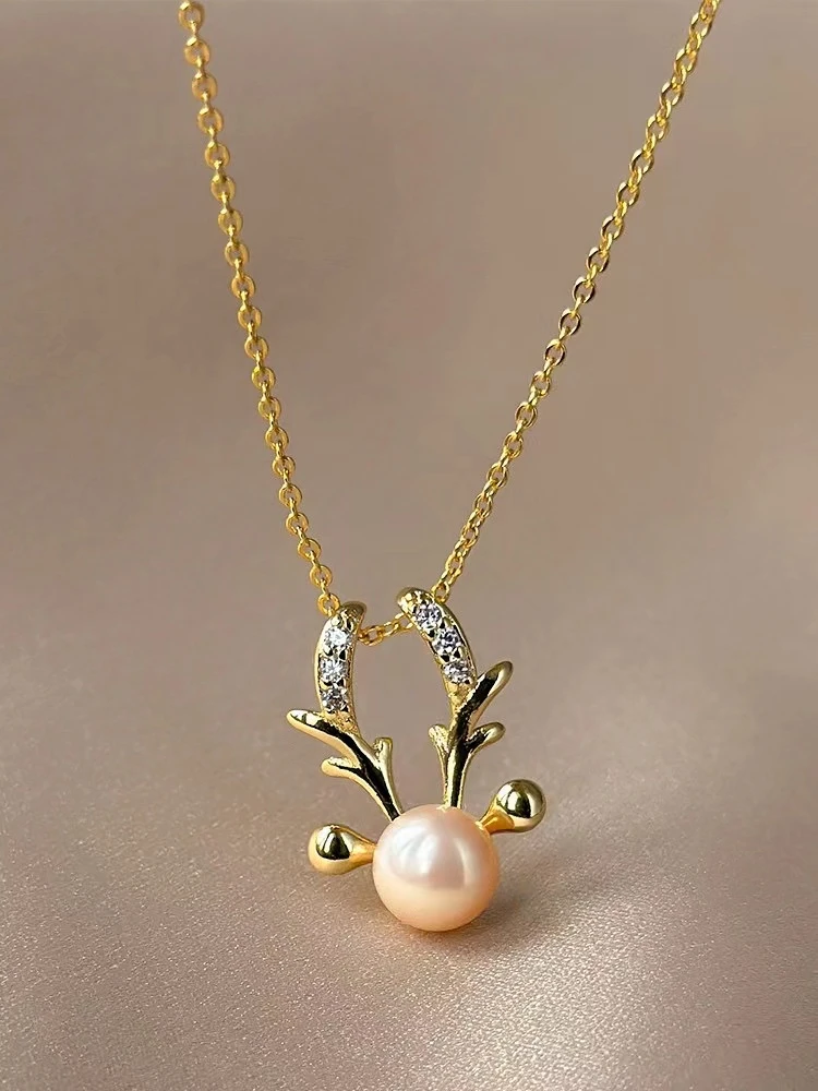 2麋鹿角金桔色珍珠吊坠