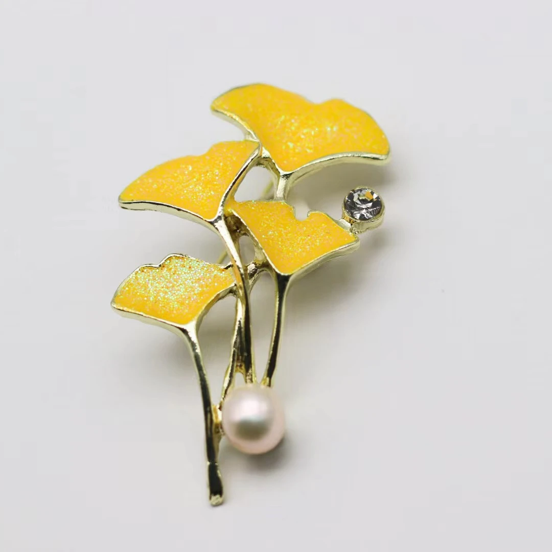 163 DF银杏叶（黄色款）珍珠胸针