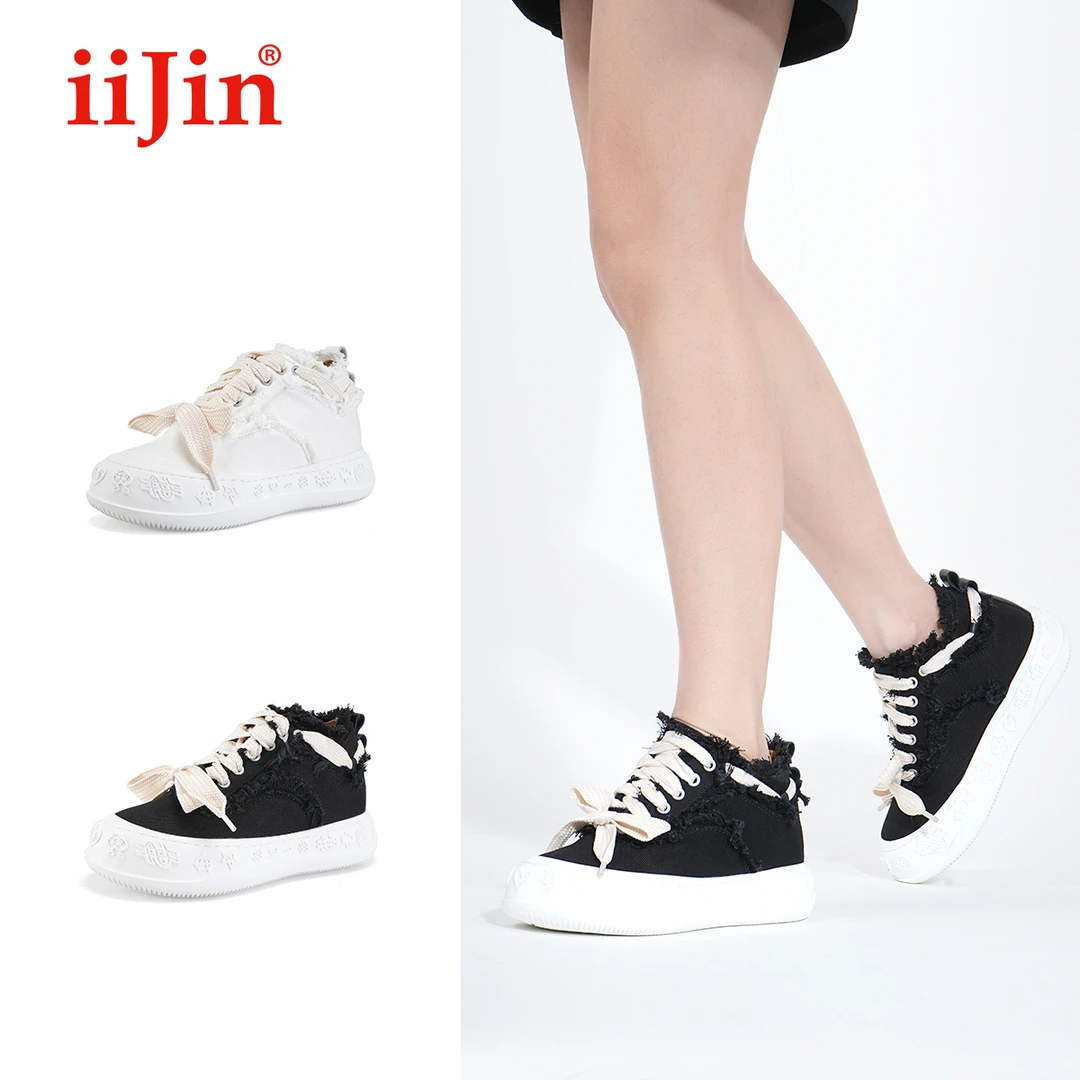 iiJin艾今24春新品7cm厚底内增高超轻减龄休闲小白鞋女AF136RXC