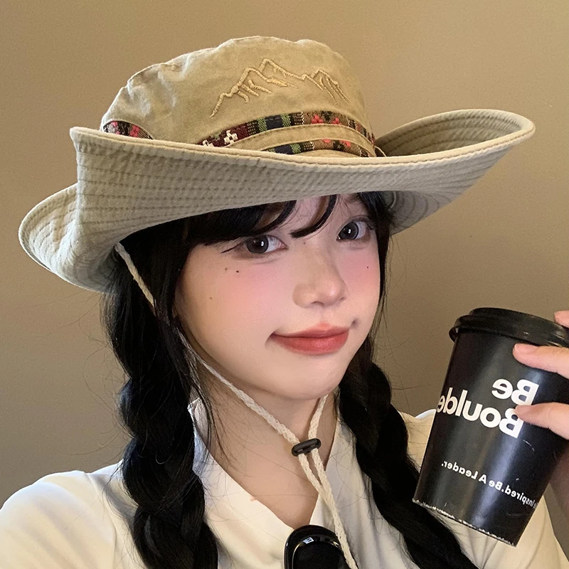 西部牛仔帽女夏季户外辣妹民族风渔夫帽大帽檐露营复古遮阳登山帽