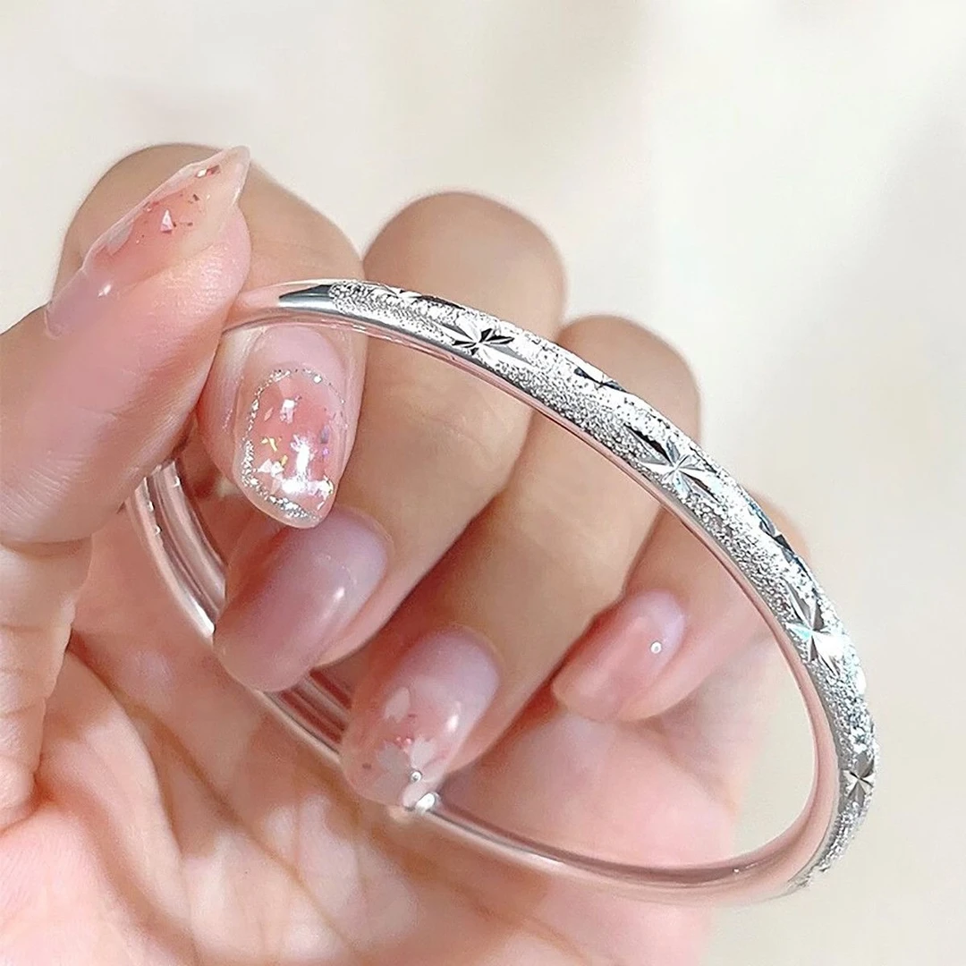 足银手镯 9999足银满天星新中式【实心开口】手镯