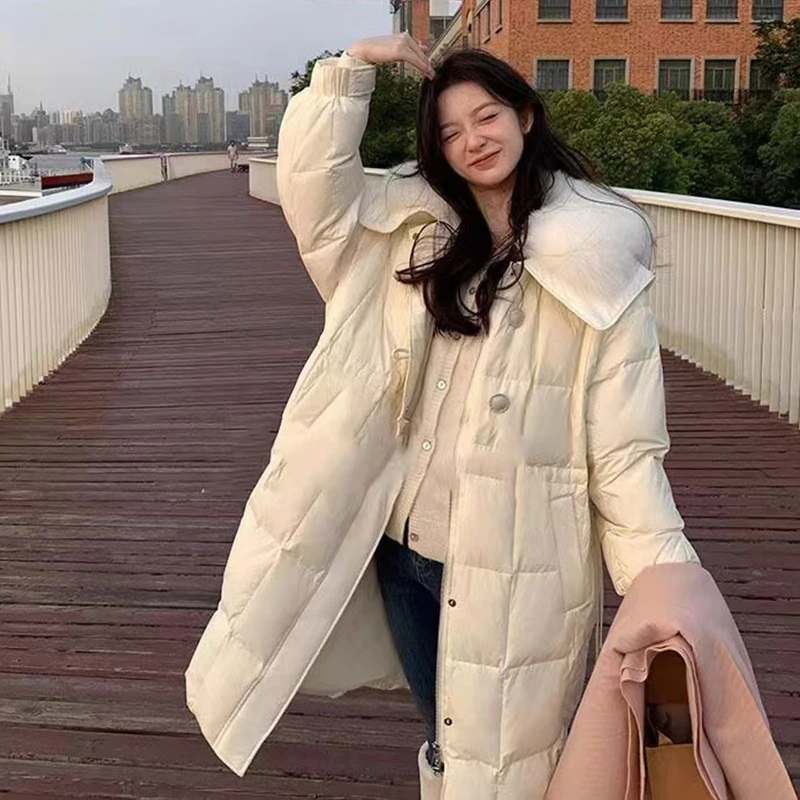 时尚高级翻领毛领中长款羽绒外套103251【Q】