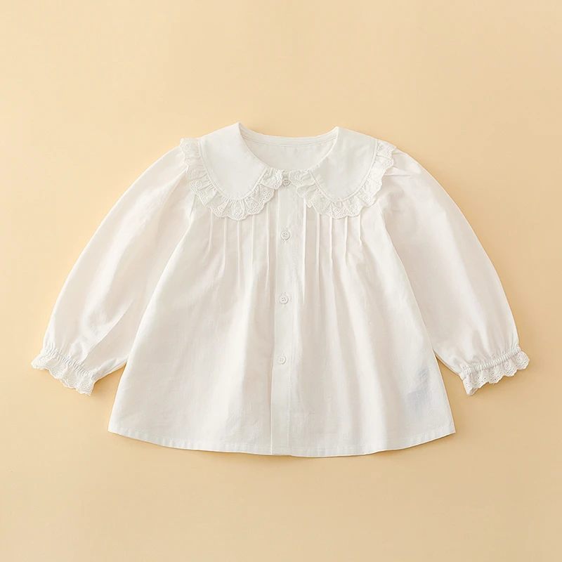 女童纯棉衬衫春秋纯棉宝宝大童长袖衬衣儿童洋气韩版白衬衣白衬衫